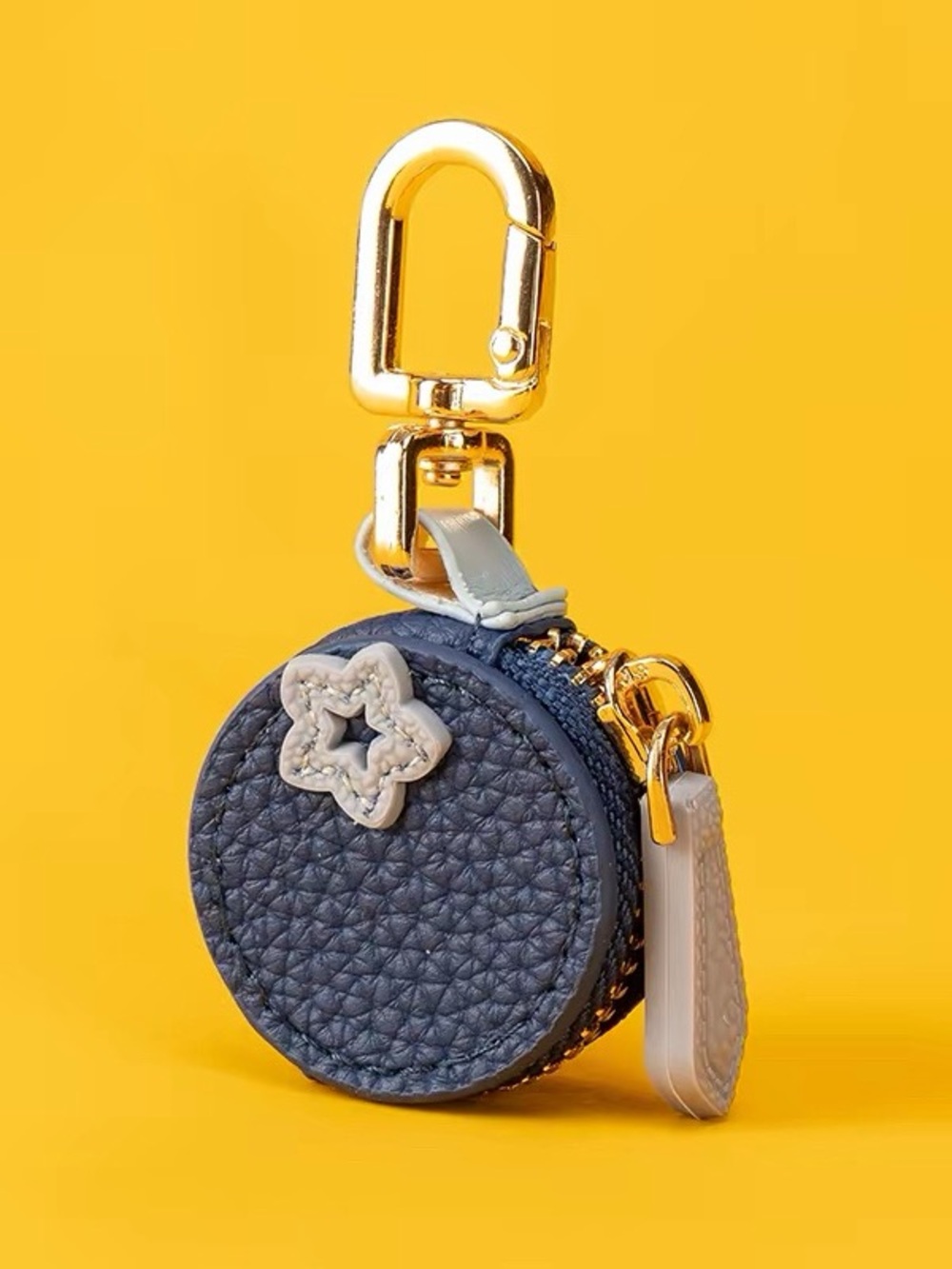 Textured Navy blueberry Keychain Pouch with Gold Hardware
